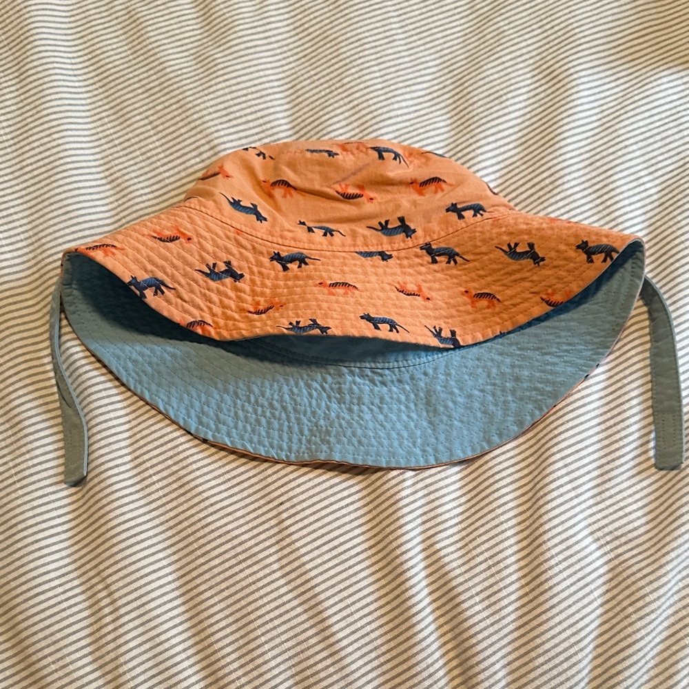 Kids Dinosaur Print Bucket Hat - Orange and Blue
